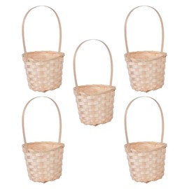 Happyyami 5pcs Rattan Basket Handle Gift Basket Rustic Flower Vase Country House Style Wedding Party Decoration All-Purpose Basket Flowers Plants Bouquet Container 8 x 17 cm