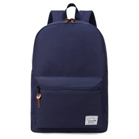 VASCHY School Backpack, Unisex Slim Lightweight Water-resistant Minimalist Backpack for College Schoolbag Travel Bookbag Navy