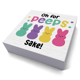 HTBIG HTBIG Funny Easter Bunny Decor Desk Decor Wooden Box Sign Easter Decorations Easter Gift Wood Block Plaque Box Sign for Home Farmhouse Kitchen Bathroom Shelf Table Decoration Oh for Peeps Shake Sign