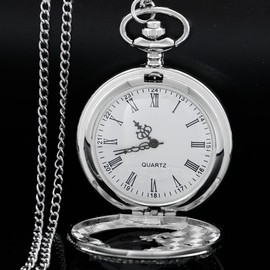 Alwesam Silver Dragon Design Quartz Pocket Watch Roman Numerals with Chain Birthdays Gifts for Father's Days