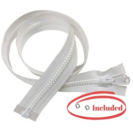 EZ-Xtend Lenzip #8 Separating Zipper - Heavy Duty Cut to Length Zipper with Double Metal Locking Zipper Pulls - Includes 2 Stainless Steel Zipper Bottom Stops (White, 60")