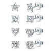 4 Pairs Sterling Silver Stud Earrings for Women Girls, Small Simulated Round Diamond Earrings Cubic Zirconia Flower Stud Earrings Hypoallergenic Sleeper Earrings Set for Multiple Pirercings, 4mm*4