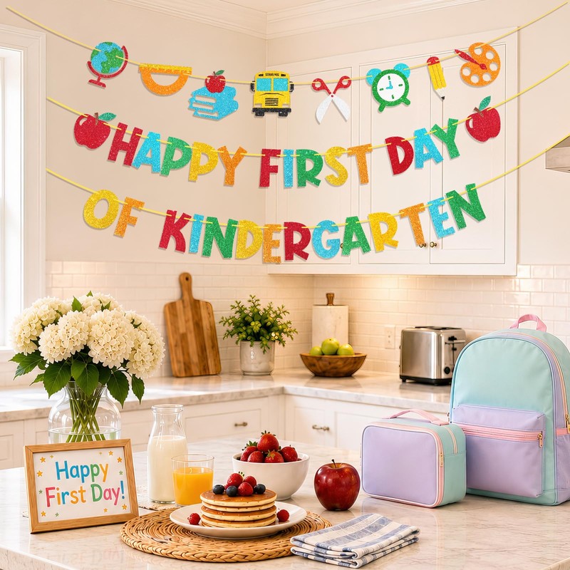 Hekocap First Day of Kindergarten Decorations, Pre-Strung Happy First Day