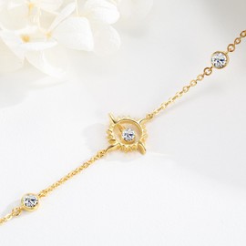 TUGHRA Gold Bracelet for Women 925 Sterling Silver Sun Bracelets Memorial Keepsake Jewelry Gift for Mom, Wife, Daughter Mother's Day Birthday (70104-Ziron)