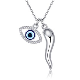 CUPENDA Italian Horn Necklace Sterling Silver Evil Eye Cornicello Pendant Necklace Lucky Talisman Italian Jewelry for Women, Sterling Silver, No Gemstone