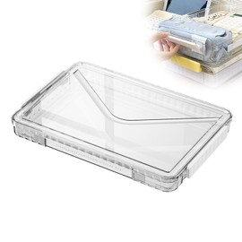 QICHEN Caja de archivos de almacenamiento，Caja de almacenamiento de archivos transparente portátil con asa，Contenedor apilable para papel A4, carta，Caja de almacenamiento (blanco, La trompeta)