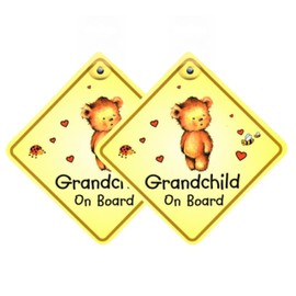 Tek Automotive Grandchild on Board Sign – Twin Pack, High Visibility, Screen Printed Vinyl, 14x14cm with Window Sucker, Easy Secure Fit – Gift for Grandparents