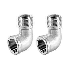 sourcing map 2pcs Stainless Steel 201 Cast Pipe Fitting Angle 90 Degree 1/2 BSPT Female X 1/2 BSPT Male