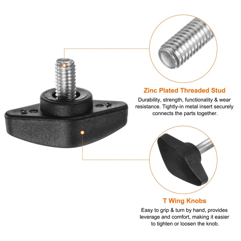 sourcing map 4pcs Tee Wing Knobs Thumb Screws M6 x