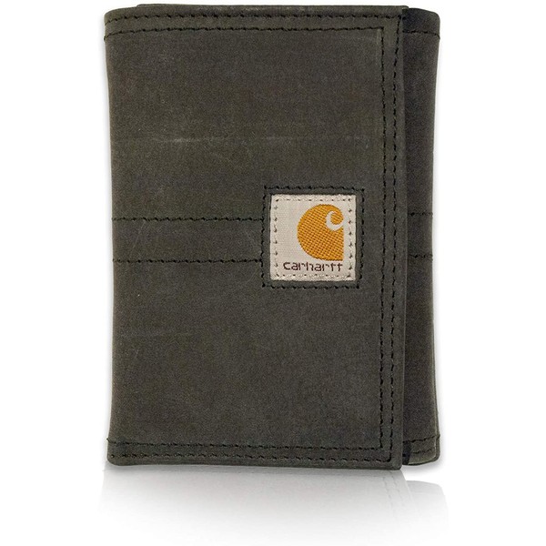 Carhartt Men's Standard Trifold, Durable Wallets, Available Canvas Styles, Saddle Leather (Black), One Size