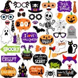 Halloween Decorations Photo Booth Props,Spooky Halloween Photo Booth Selfie Props: Pumpkins,Ghost,Spider,Hocus Pocus Halloween Photo Booth Props for Adult Kids Halloween Trick or Treat Dress Up Party