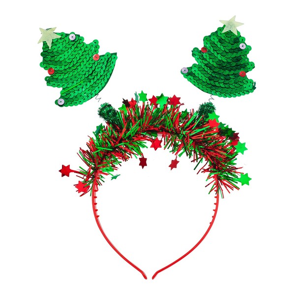 Lux Accessories Red Green Garland Stars Christmas Tree Sequins Fashion Headband
