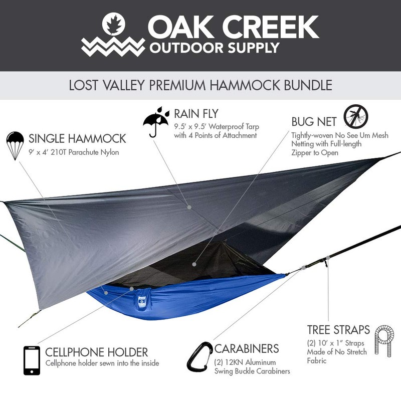 Oak Creek Lost Valley Camping Hammock. Bundle Includes Mosquito Net,