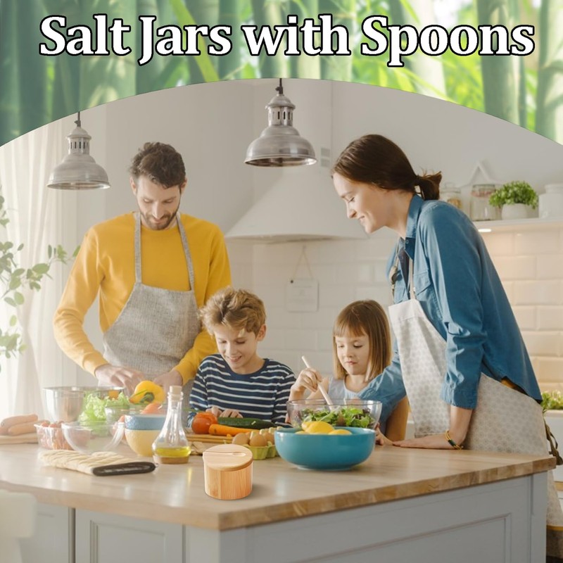 2PCS Salt Pot Salt Cellar with Magnetic Lid and Built-in