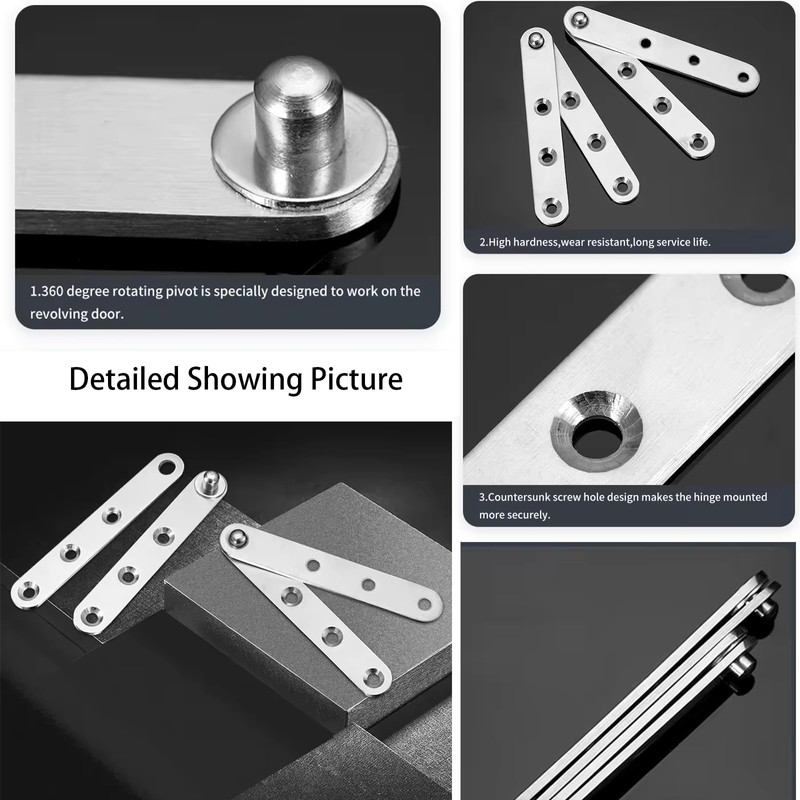 Leliafleury 4Pcs Eccentric Pivot Door Hinges 77.5 x 17.6mm Stainless