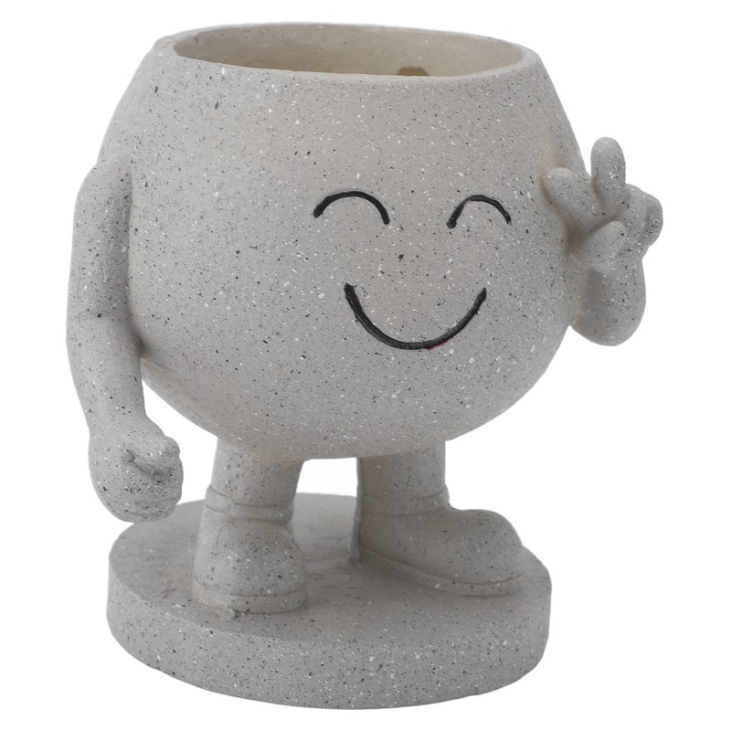 Flower Pot Cute Smile Standing Succulent Flowerpot Fadeless Resin Plant