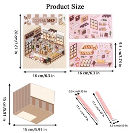 DUOHERESHUI 3D Miniature House Stickers, 8-Piece DIY 3D House Sticker Set, Creative, Stacking Scenes, from Home Construction, Cafe, Bakeries, with Tweezers, for Scrapbooking, Diary, for Adults and