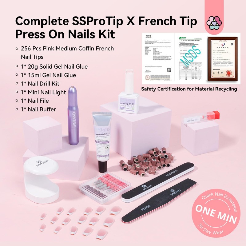 SAVILAND Press On Nails: Everlasting Gels Nail Kit Pink Medium