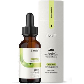 Nursh+ Organic Zinc Liquid Drops – 7mg Zinc Sulfate – Immune & Skin Support – 2 fl oz (1 Month Supply)