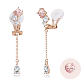 FH.bird January Birthstone Pain-free Clip-on Earrings For Women, Garnet Earrings, Pearl, Allergy-friendly Metal, Dangling, 0.2 inches (4.5 mm) Gemstone, Wedding Anniversary, Birthday, Christmas Gift,