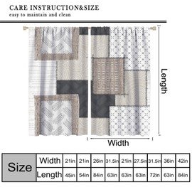 Cortinas de retazos rurales, estilo bohemio, clásico, étnico, rústico, beige, gris, línea geométrica, patrón sin costuras, tratamientos de ventana, cortinas opacas con bolsillo para barra de estar,