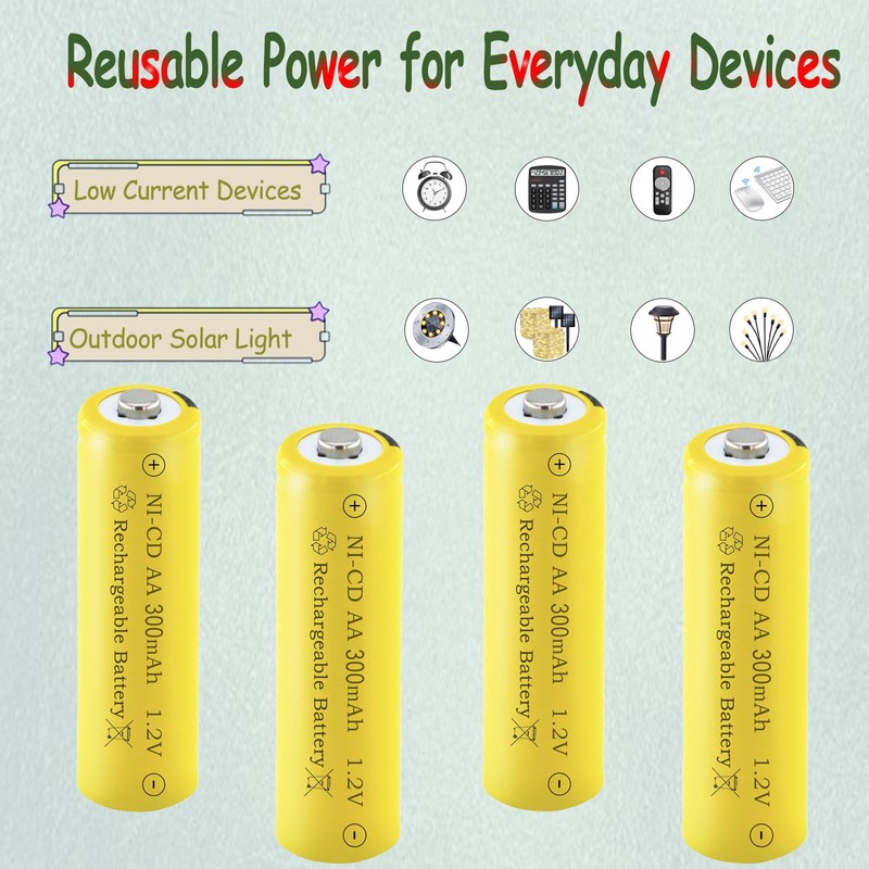 Teneyuuo 1.2 Volt AA 300mAh NI-CD Rechargeable Batteries for Outdoor