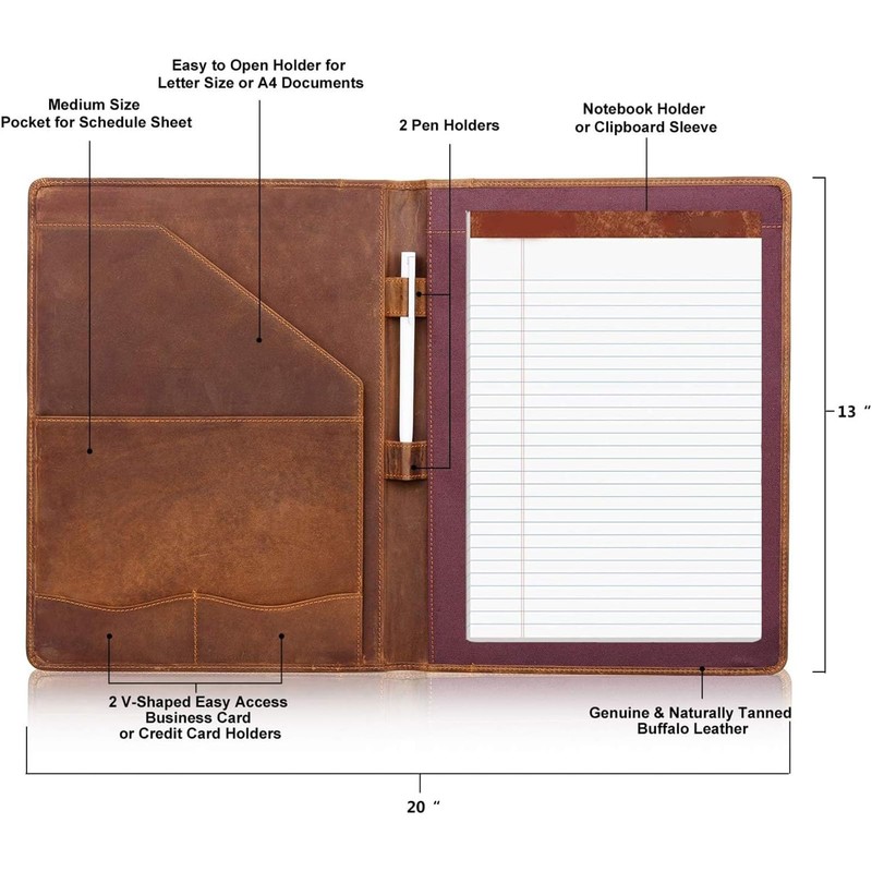 Jack&Chris Leather Portfolio, A4 Document Folder Legal Pad Padfolio, Professional