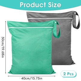 Svalor Pack of 2 Wet Bag, Wetbag Swimming Items, Waterproof Wet Bag with Zip, Reusable Dirty Clothing Bag Organiser for Swimsuits, Beach Towel, Sportswear, Dark grey and green, simple