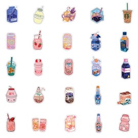 Beverage Bottle Stickers, 50 PCS Colorful Waterproof Cute Sweet Drinks Stickers for Laptop, Water Bottle, Cartoon Aesthetic Vinyl Decal DIY Decoration Gifts for Teens Boys Girls