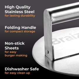 Smash Burger Press Kit with 50 Non-Stick Paper Sheets – 6.5" Heavy-Duty Stainless Steel Grill Tool for Perfectly Pressed, Juicy Burgers – Easy Cleanup & Compact Design for Effortless Storage