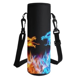 HUGS IDEA Insulated Neoprene Bottle Holder with Shoulder Strap, Fire Dragon, L, pocket organizer