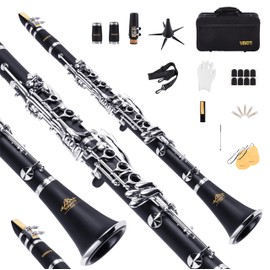 YANASON Bb clarinet for beginners, Bb nickel-plated 17-keys clarinet, suitable for students, professionals, school bands with Hard Foam Case,Barrels*2,Pads*8,Stand, Cleaning Kit,Gloves,Strap,Reeds*8