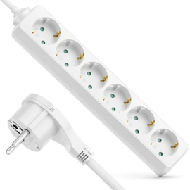 deleyCON 6-Way Power Strip with Flat Connector Power Strip for Indoor Use 1.4 m Cable Flat Contact Plug Robust Plastic Housing White