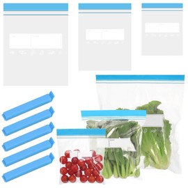 Freezer Bags, 70 Pcs Food Storage Reusable Sandwich 3 Sizes Food Bags with 5 Pcs Food Clips, Food Storage Freezer Bags for Fruits,Meat,Grains,Vegetables,Candies