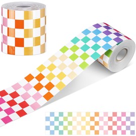 Zonon 65 Feet Bulletin Board Border Decorative Straight Wavy Rolled Border Trim Borders Classroom Back to School Decor(Pastel Checkerboard)