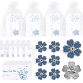 Memorial Pins Bulk Celebration of Life Funeral Favors Includes Forget Me Not Flower Lapel Pin Brooches Memorial Poem Cards Organza Bags Memorial Gift for Loved Ones (60)