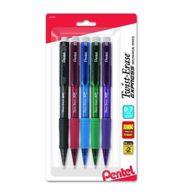 Pentel Twist-Erase Express Automatic Pencil, 0.7mm, Medium Line, Assorted Fashion Colors, 5 Pack (QE417FBP5M)