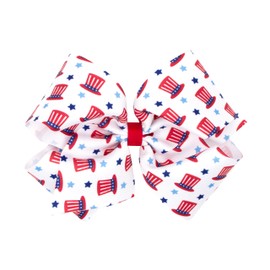 Wee Ones Girls' Patriotic-themed Print Grosgrain Hair Bow on a WeeStay Hair Clip, King, Hat