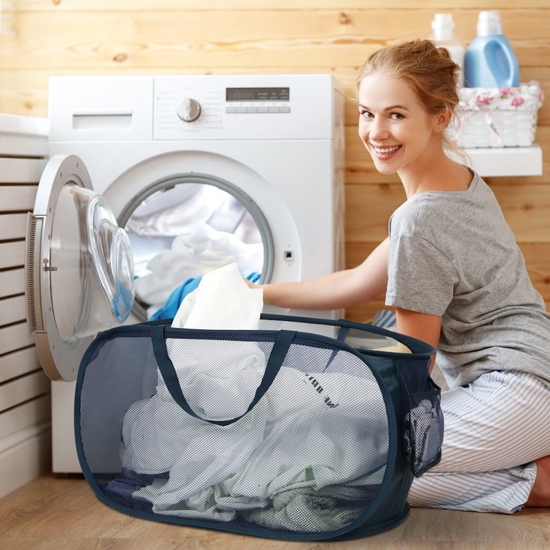 Durable Collapsible Laundry Baskets, Mesh Pop Up Laundry Hamper with