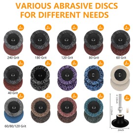 65 Piece Sanding Disc Set, 2 Inch Grinding Attachment for Angle Grinder with 1/4 Inch Shank, for Drills and Grinders, for Surface Rusting, Grinding, Polishing