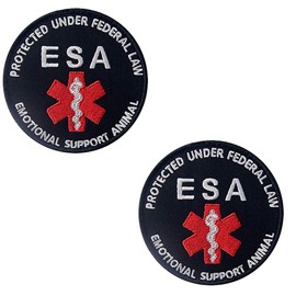 ODSP Protected Under Federal Law ESA Emotional Support Animal Emblem Embroidered Fastener Hook & Loop Tactical Morale Patch for Harness Vest 3 inches Wide by 3 inches Tall Pack of 2