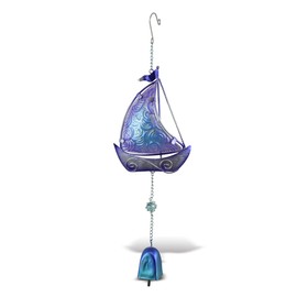 CoTa Global Purple Sailboat Hanging Sea Glass Wind Chime 17.72 Inch, Nautical Glass Boat Windchime Outdoor Decor for a Harmonic Porch, Patio & Garden, Unique Beach Art Indoor Wind Chime Window Mobile