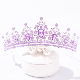 FORSEVEN Crystal Tiaras for Women, Wedding Tiaras and Crowns for Women Tiara for Girls Birthday Party Princess Crown Hair Accessories Bride Rhinestone Headbands (Silver+Light Purple)