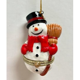Hinged Porcelain Surprise Christmas Ornaments (Snowman Broom II)