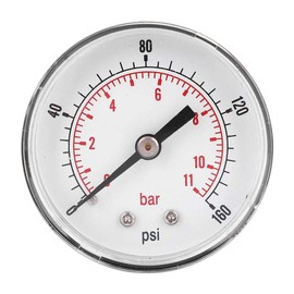 Pressure Gauge, 50mm Dial1/4 BSPT Brass Axial Pressure Gauge Air Pressure Gauge Back Connection for Air,Water,Oil,Gas(0-160psi 0-11bar)