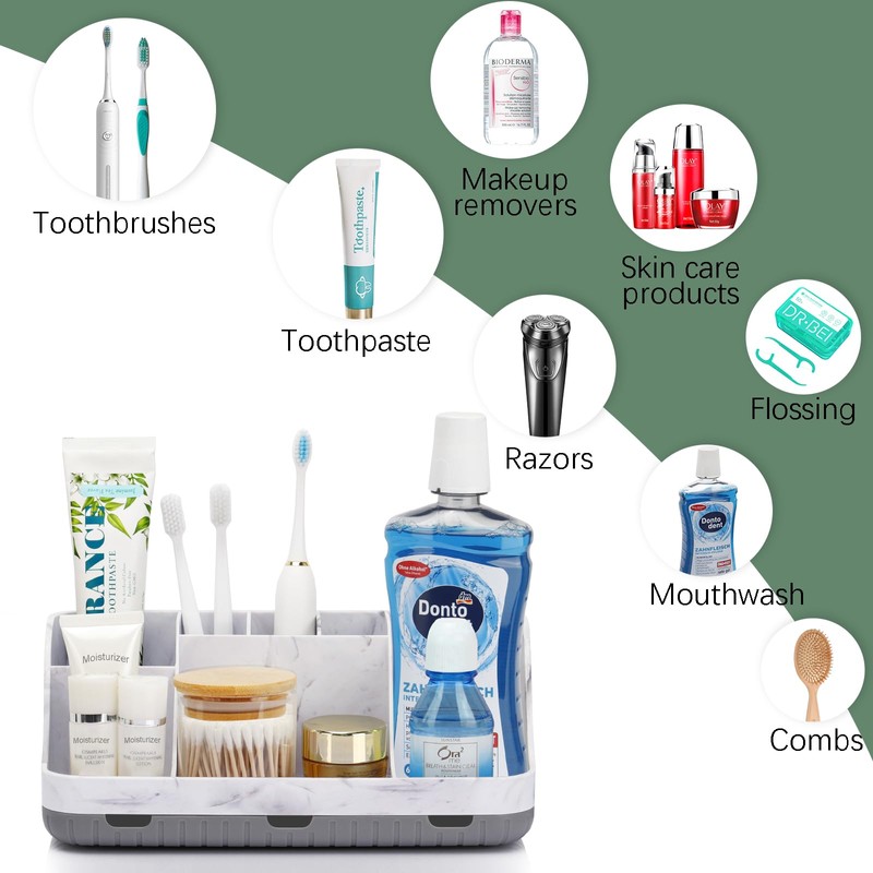 GFWARE Marble Bathroom Countertop Organizer - Detachable 7 Slots Kids