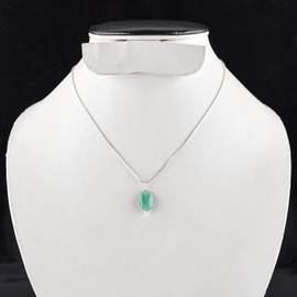 InfinityGemsArt Natural Green Emerald Stone Polished Tumble Crystal Gemstone Dainty Women Pendant Necklace, Chakra Healing Crystals, May Birthstone, Silver Plated Chain 18 inch