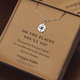 Graduation gift for her student teacher going away gift coworker oh the places you'll go small silver compass necklace