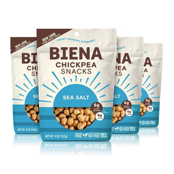 BIENA Chickpea Snacks, Sea Salt (4 Pack) | Gluten Free | Vegan | Dairy Free | Plant-Based Protein (Packaging May Vary)