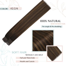 Sunny Dark Brown Hair Extensions Fish Line Real Human Hair Invisible Wire Human Hair Extensions Darkest Brown Balayage Medium Brown Couture Wire #2/2/6 Fish Wire Extensions for Women 18 Inch 80g